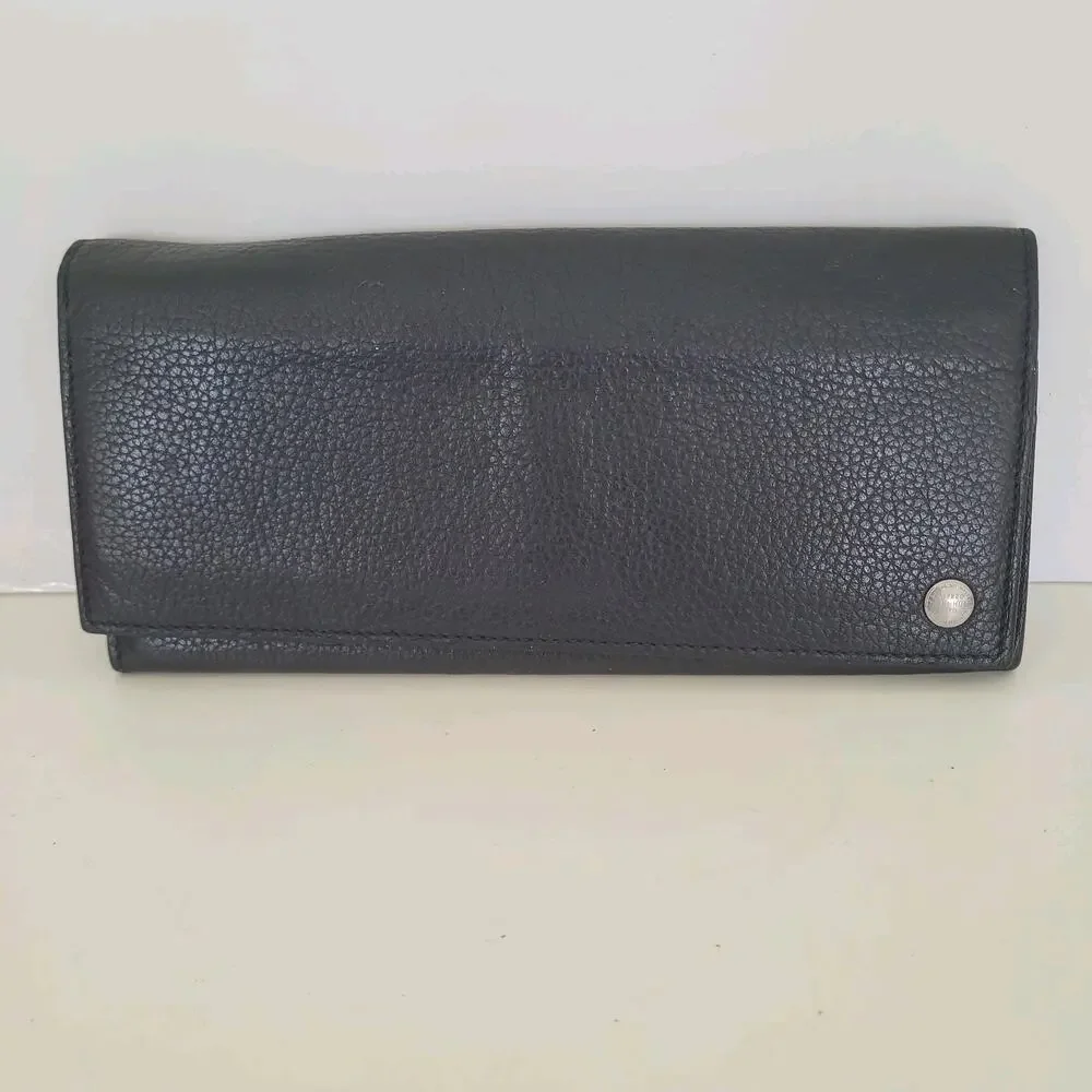 Dunhill‎ Designer Checkbook Card Bill Holder Wallet Black Bifold Leather Long